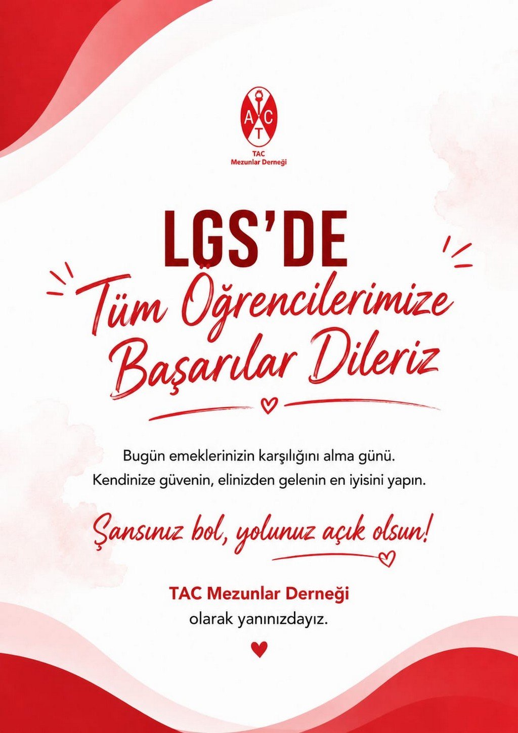 Lise Geçiş Sınavı'na (LGS) girecek tüm öğrencilere başarılar diliyoruz.